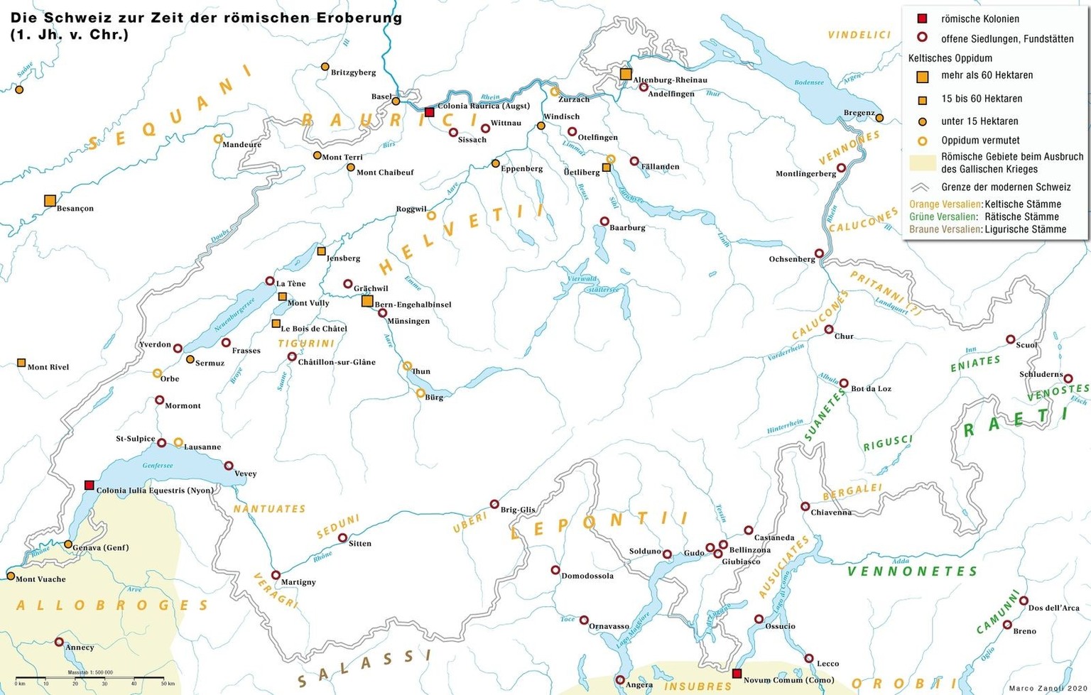 La Suisse au temps de la conquête romaine (Ier siècle av. J.-C.)
https://commons.wikimedia.org/wiki/File:Historische_Karte_CH_Helvet.png